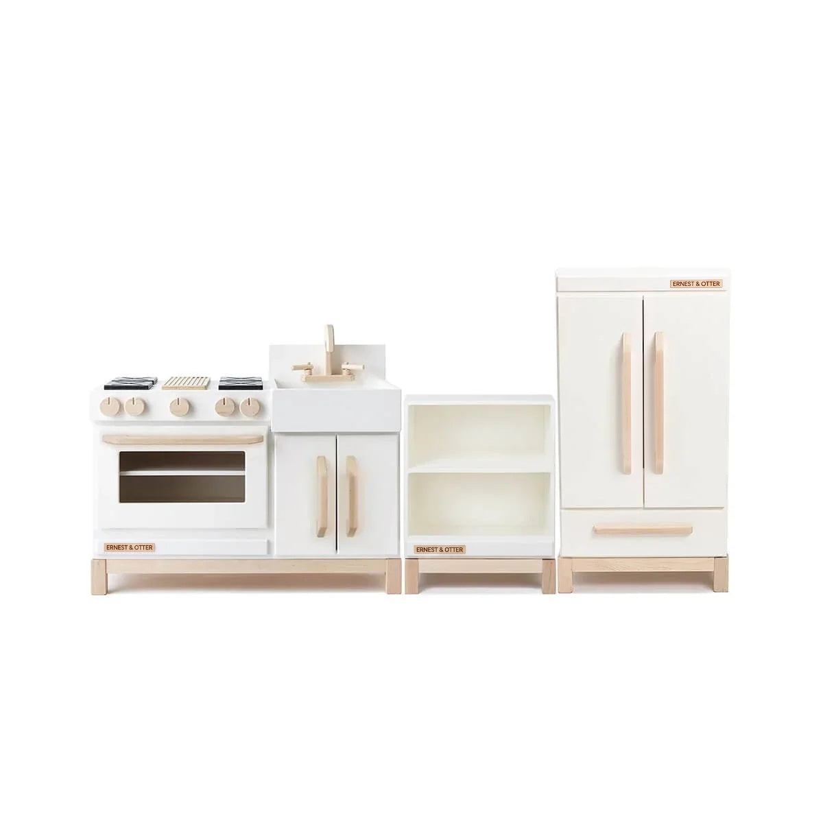 Ernest & Otter essential wood play kitchen countertop refrigerator white