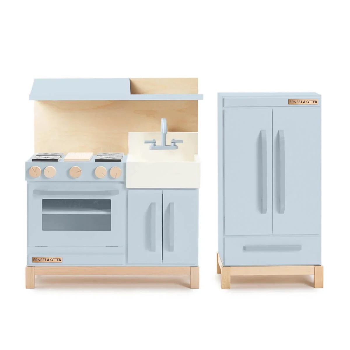 Ernest & Otter essential wood play kitchen hood refrigerator gray