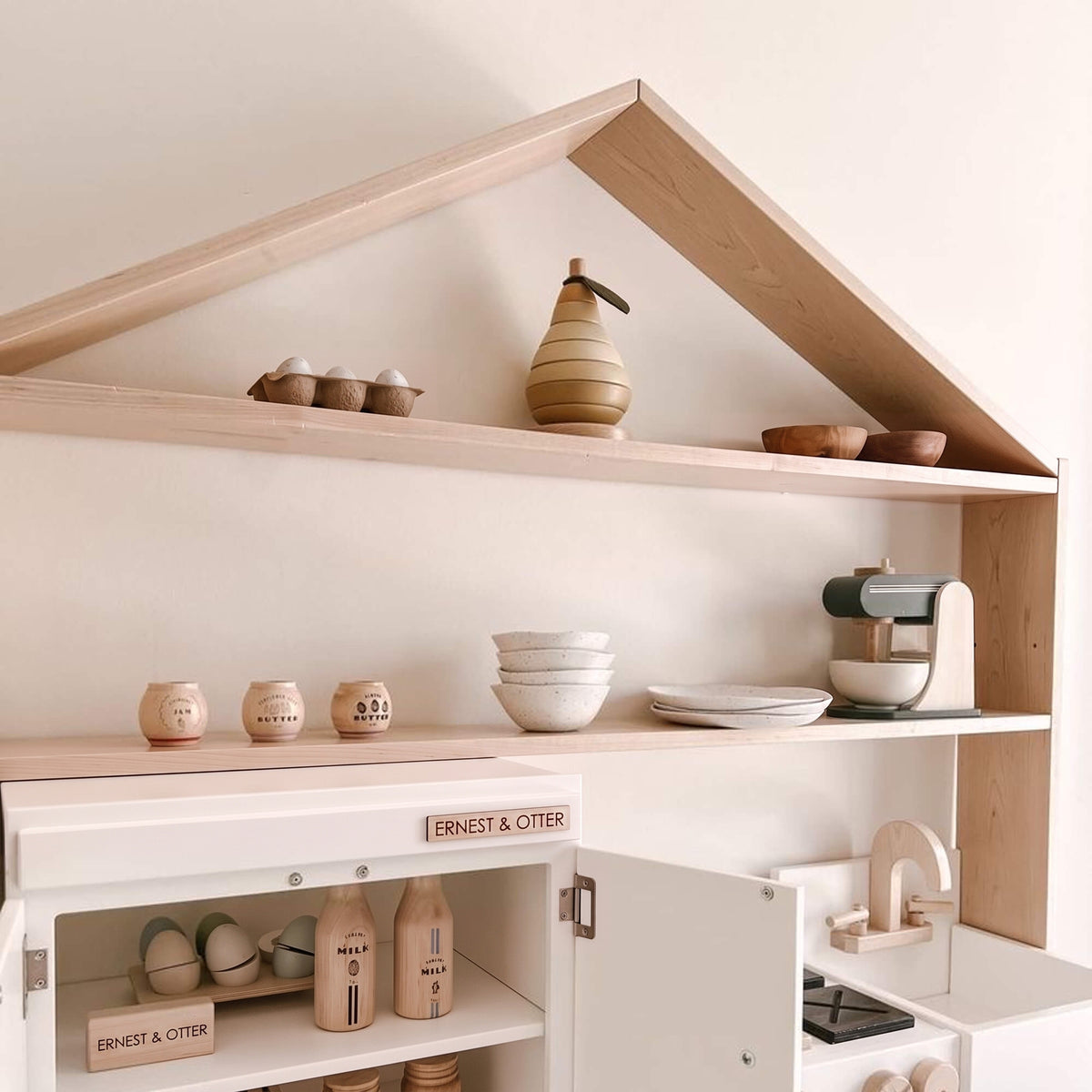 Ernest & Otter house shelf with play kitchen and refrigerator lifestyle