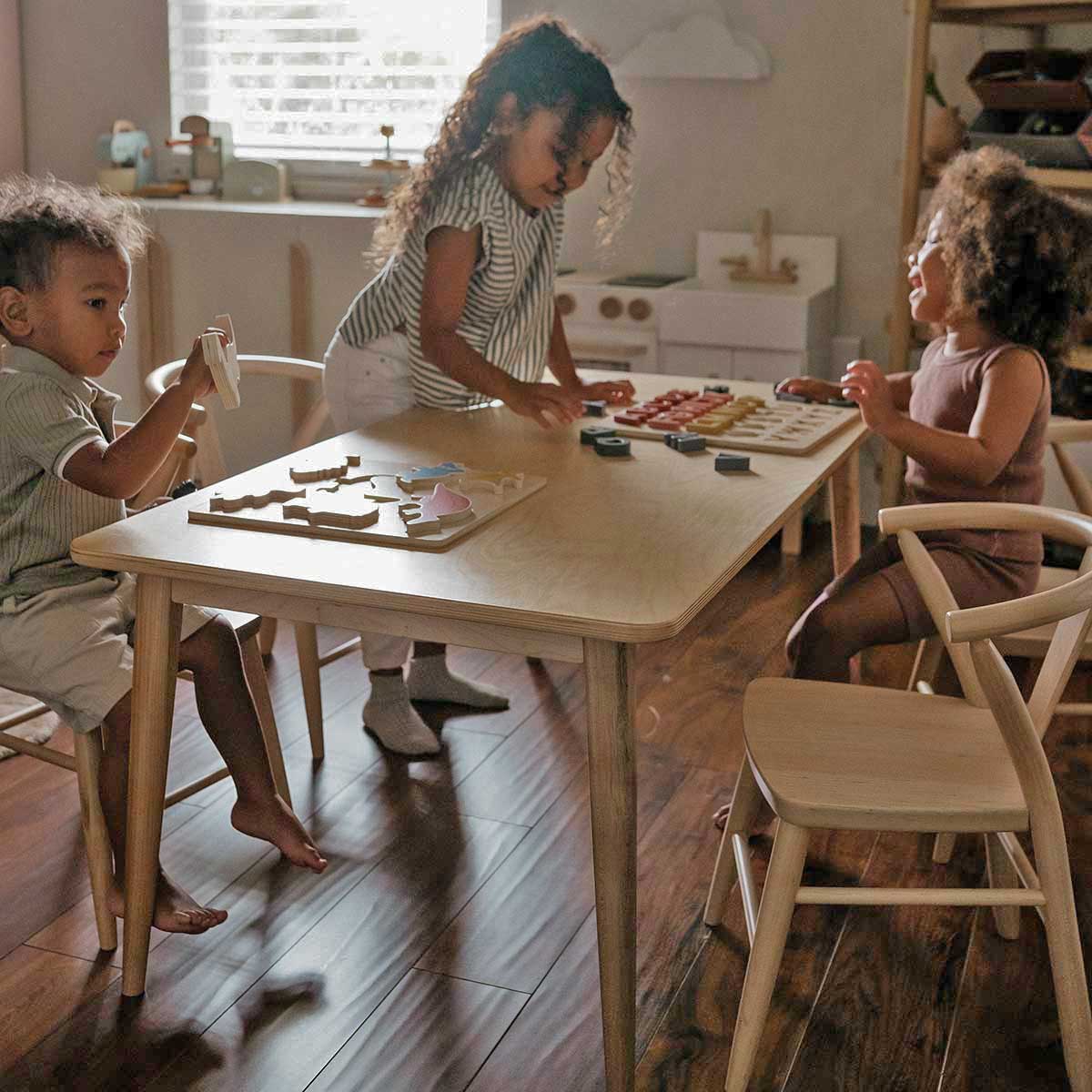 Wood Play Table and Chairs Set for Kids, 48" - Crescent