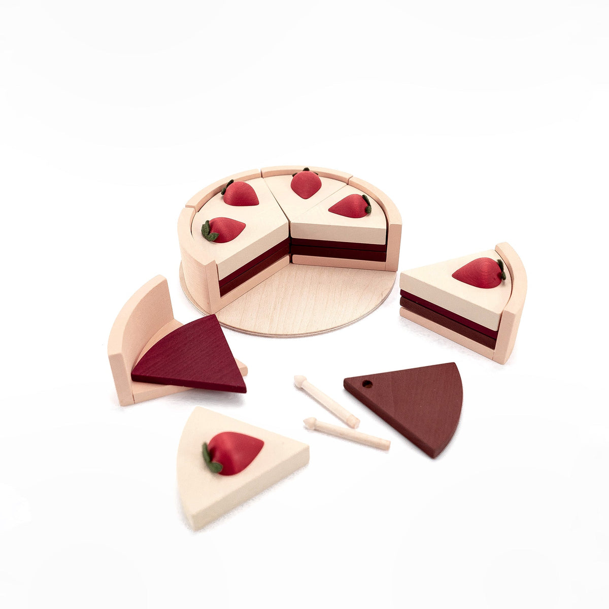Wooden Play Chocolate Cake with Strawberries