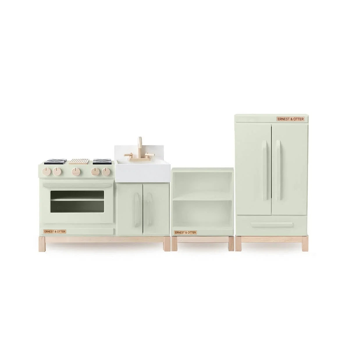 Ernest & Otter essential wood play kitchen countertop refrigerator green