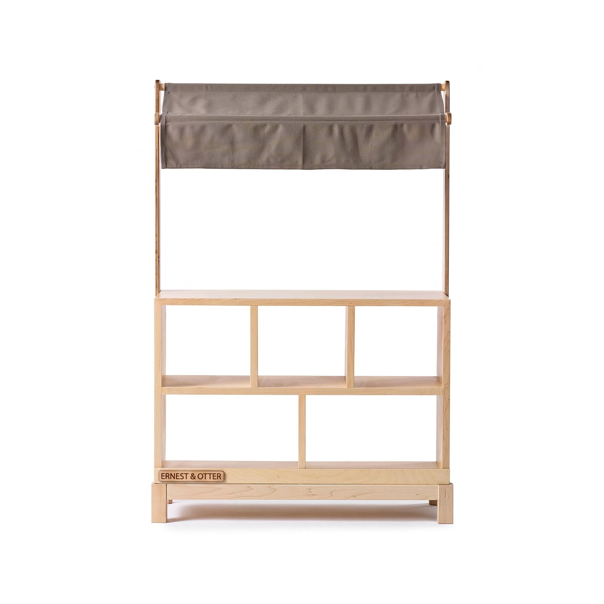 Wooden Play Market Stand - natural with gray canopy