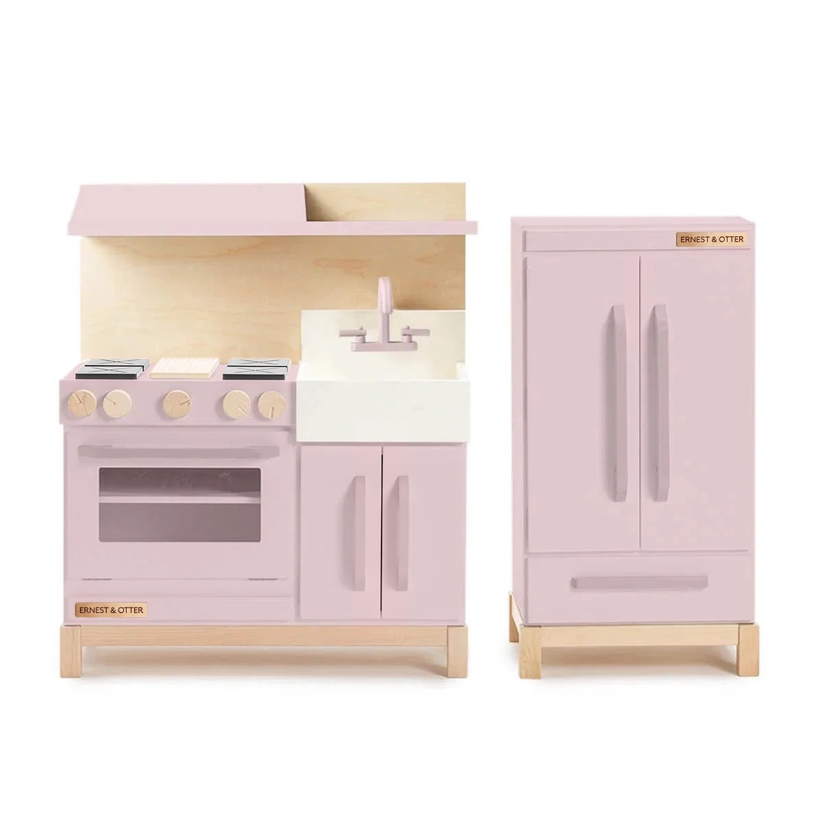 Ernest & Otter essential wood play kitchen hood refrigerator pink