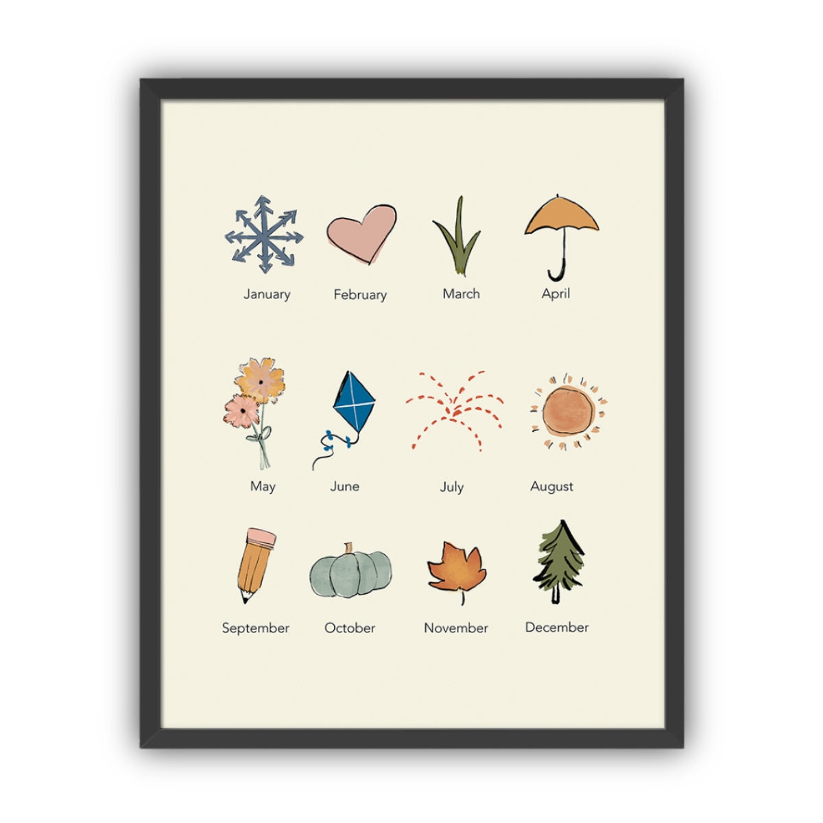 Months of the Year Artwork, Framed