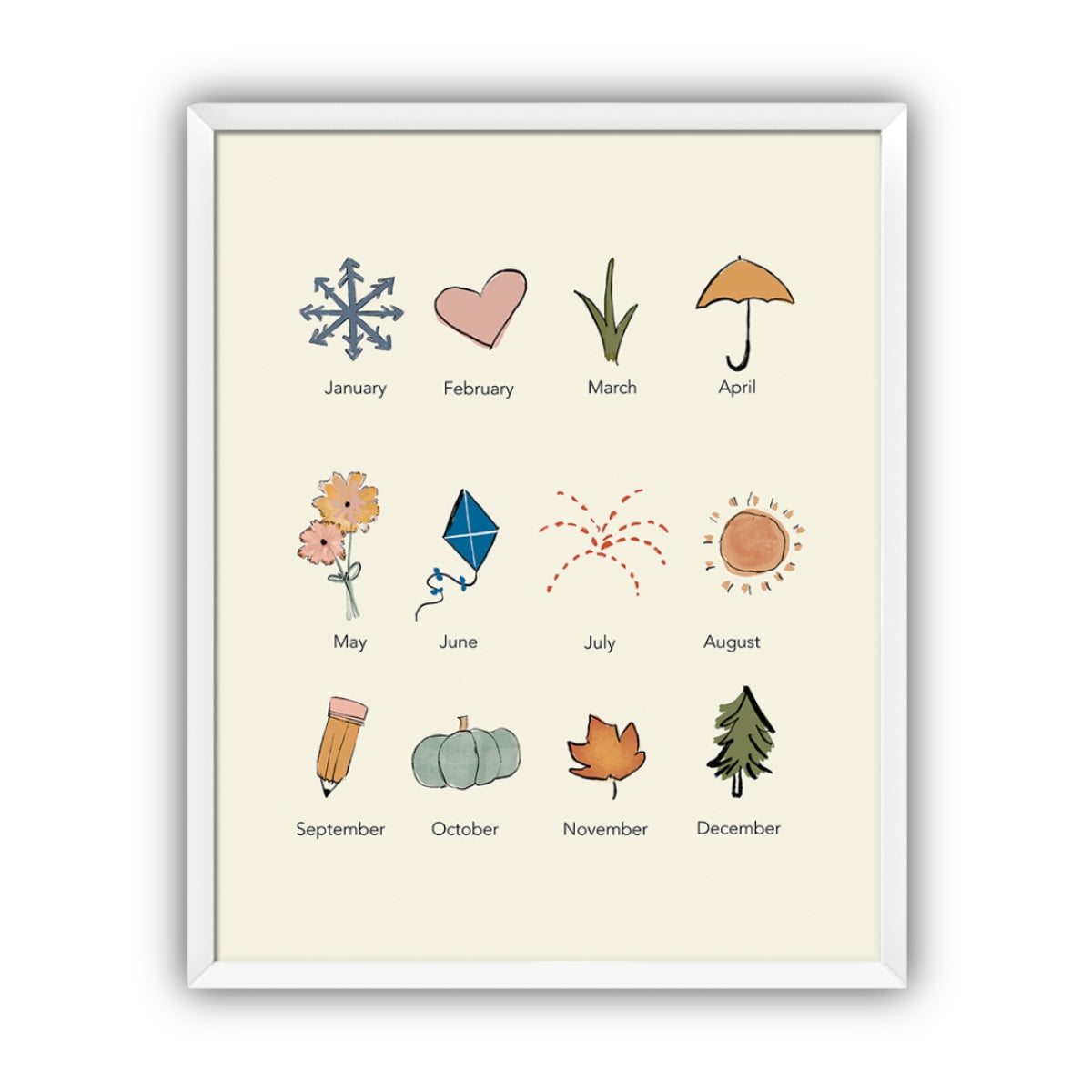 Months of the Year Artwork, Framed