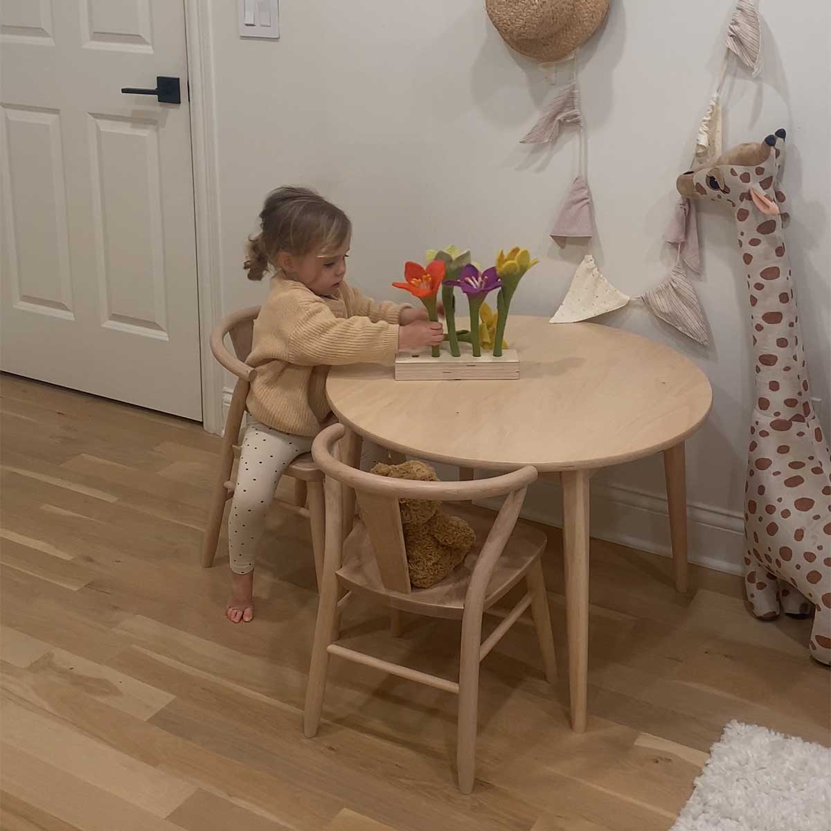 Wood Play Table and Chairs Set for Kids, Round Table - Crescent