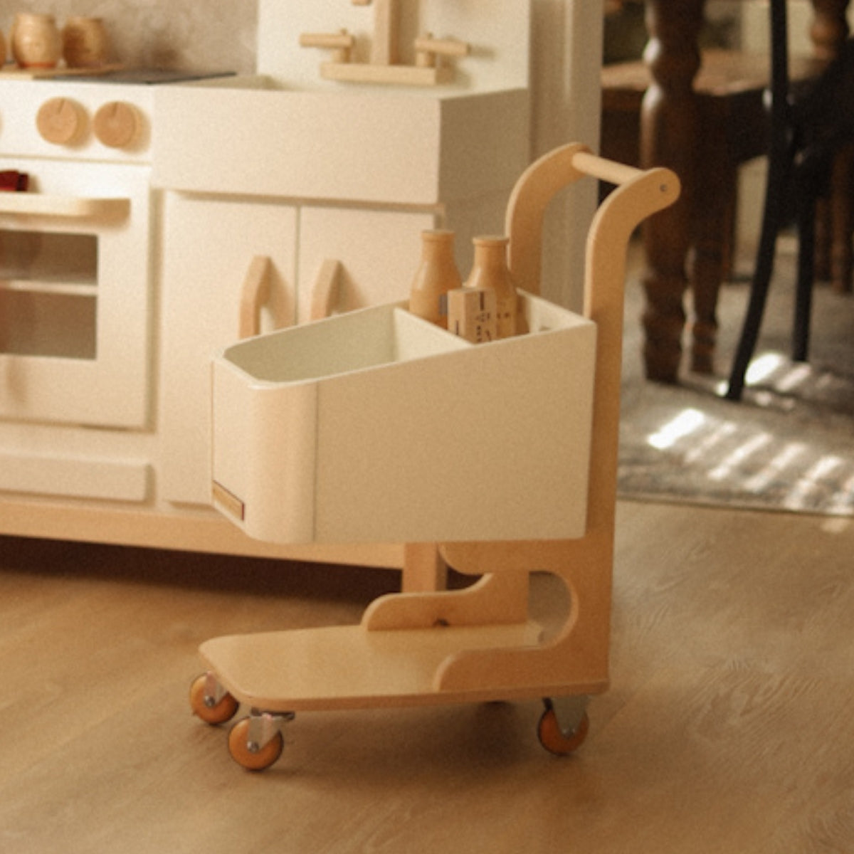 Kids Wooden Play Shopping Cart