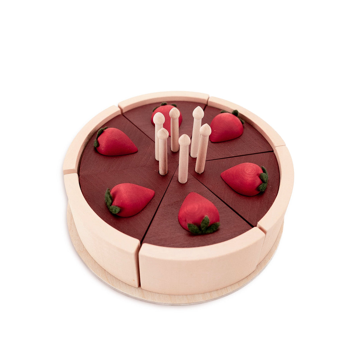 Wooden Play Chocolate Cake with Strawberries