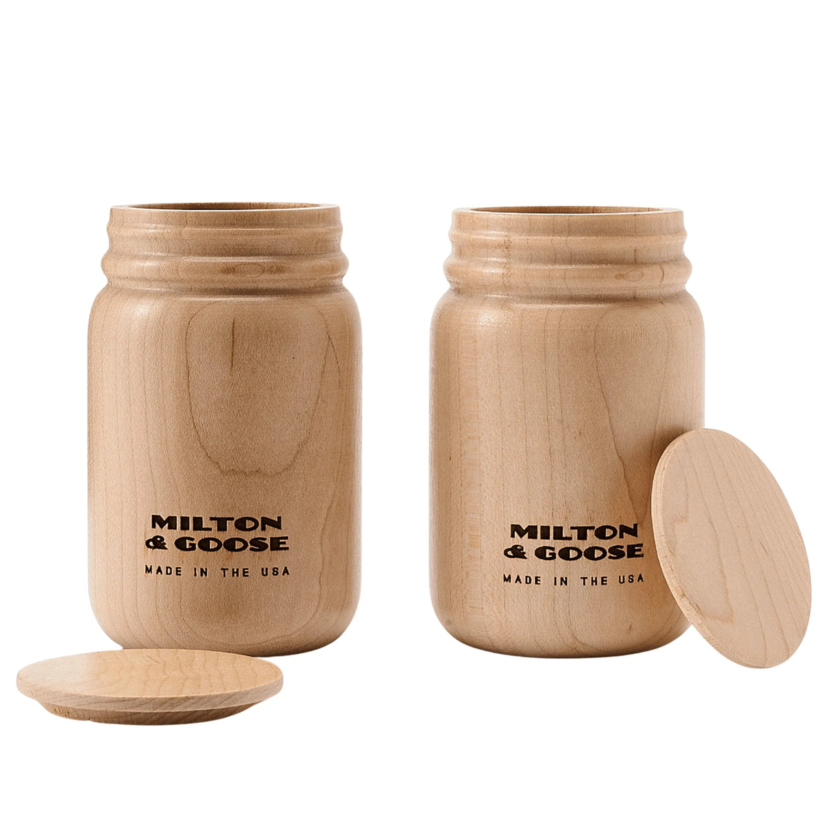 Wooden Mason Jars, Set of 2 with Lids