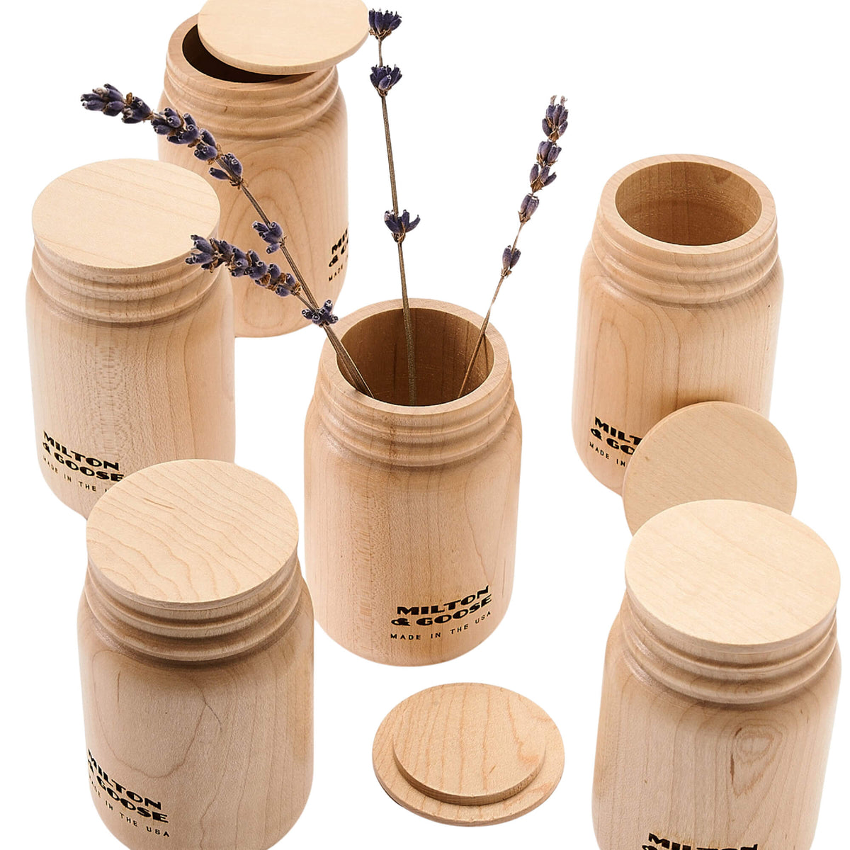 Wooden Mason Jars, Set of 2 with Lids
